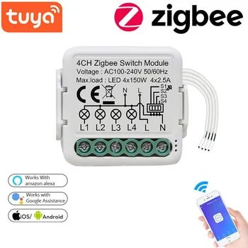 1/2/3/4 Банды Tuya Zigbee Smart Switch Модуль Реле С Нейтралью Умный Дом DIY Выключатель Света Работает С Alexa Google Home