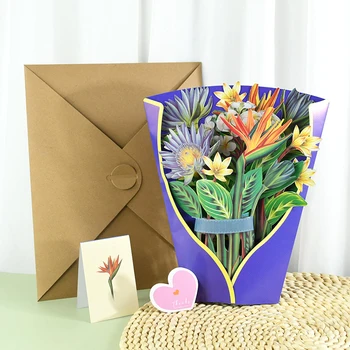 1 комплект 3D бумажных всплывающих карточек, вечный букет цветов, поздравительные открытки с годовщиной свадьбы с открыткой и конвертом