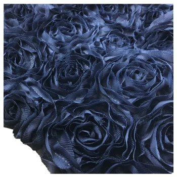 1 Метр Темно-Синяя 3D Пластина Цветок Роза Сетка Вышитая Ткань для Танцев Свадебное Платье Детская Одежда 130 см 51 
