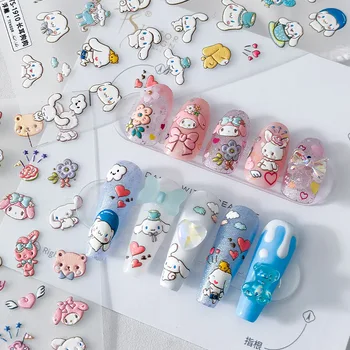 1 шт. Наклейки для ногтей Sanrio с мультяшным тиснением, нажимные на ногти Cinnamoroll My Melody, 5D наклейки для ногтей, наклейки для украшения ногтей