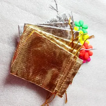1000шт 13x18 Золотых Серебряных упаковочных пакетов с завязками из металлической фольги, тканевых мешков из Органзы, мешочков для рождественских свадебных подарков
