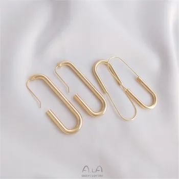 14K позолоченные, сохраняющие цвет длинные овальные серьги-крючки для ушей, сделанные своими руками, покрытые медью из настоящего золота, модные аксессуары для ушей