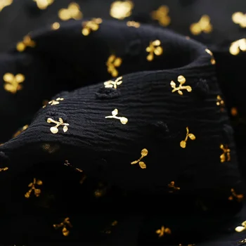150x50 см Черная Жаккардовая позолоченная шифоновая ткань в горошек с цветочной текстурой, Плиссированная Ткань для летней рубашки