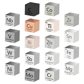 18 Шт. Металлические элементы Cube Elements Cube 99,99% высокой чистоты, коллекция периодической таблицы элементов (.39 дюймов/10 мм)