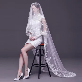 2016 новая длинная секция из белых цветов Duolei Si, фата для новобрачных, 3 метра, можно настроить высококачественную свадебную фату невесты