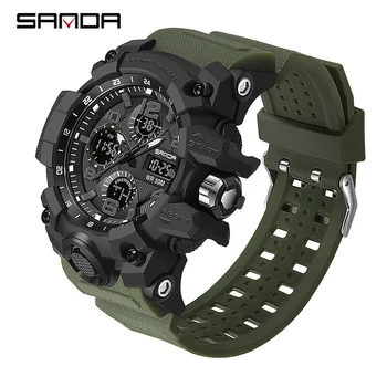 2021 SANDA Спортивные военные Мужские часы Водонепроницаемые Кварцевые наручные часы с двойным дисплеем Для мужчин Часы Секундомер Relogios Masculino