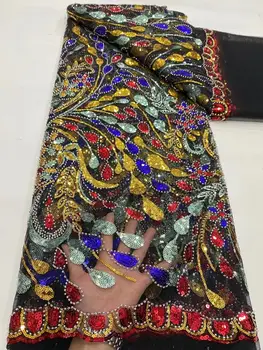 2023 Высококачественная Африканская Нигерийская Кружевная Ткань С Вышивкой Тюль Чистое Свадебное Платье Гипюр Блестки для Шитья 5 ярдов