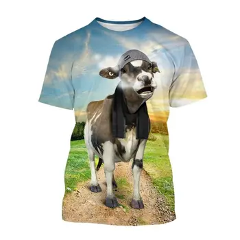 2023 Мужская Женская новая футболка, одежда с забавным животным, корова, модная уличная одежда с 3D принтом, летние футболки с короткими рукавами для мальчиков и девочек, топы
