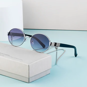 2023 Новые Высококачественные Модные Солнцезащитные очки с Цепочкой, Индивидуальность, Очки в овальной оправе, Женский Брендовый Дизайн UV400