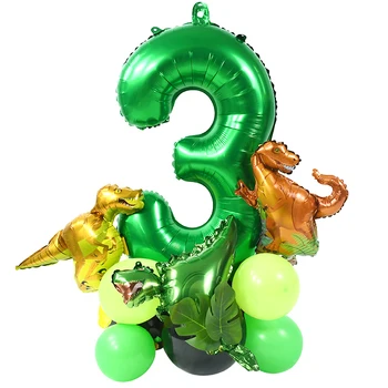 21 шт./компл. Воздушные шары с динозавром для вечеринки в джунглях, Мини-шар с динозавром, Пальмовый лист, зеленый номер, Баллон, Декор на день рождения для детей 1, 2, 3, 4, 5 лет