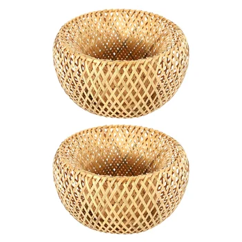 2X Бамбуковый плетеный ротанговый абажур Ручной работы, двухслойный бамбуковый купольный абажур, Азиатский Деревенский японский дизайн лампы