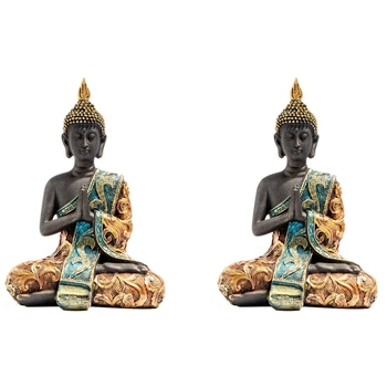 2X Статуя Будды Таиланд Скульптура Из Смолы Ручной работы Буддизм Индуистский Фэн-Шуй Статуэтка Для Медитации Украшение домашнего Декора