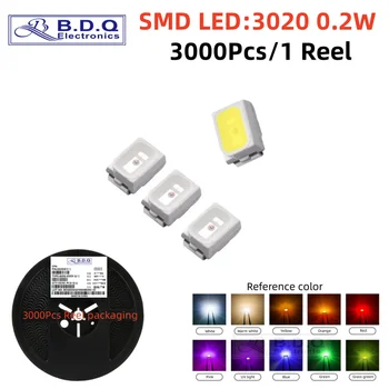 3000 шт SMD LED 3020 0,2 Вт Красный Синий Зеленый Белый Желтый RGB LED лампа Размер бусин 3020 Светодиод Высокого яркого качества
