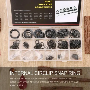 300шт 18 видов внутренней и внешней защелки 3-32 мм, стопорное кольцо, стопорные шайбы, C-образный зажим для ремонта, ассортимент, набор с коробкой