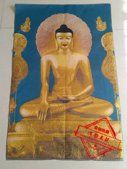 36 дюймов Тибетская шелковая вышивка Золотой Будда Тангка Тханка Картины семейная стена украшена фреской
