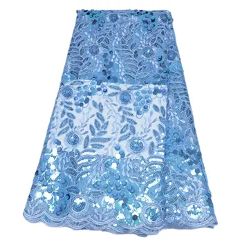 3D кружевная ткань с блестками, небесно-голубая вышивка, цветочное африканское кружево, блестящая нигерийская тюлевая сетка для пошива свадебного платья