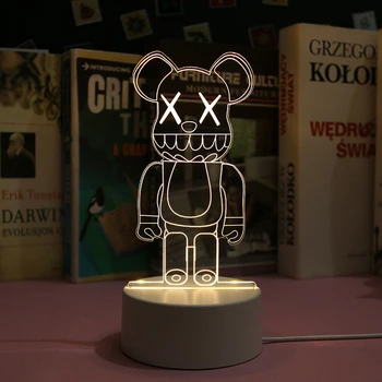 3D ночник, светодиодные фонари, Акриловый Прозрачный Жестокий Медведь, Украшения для дома, USB для спальни, подарки на День рождения, настольная лампа