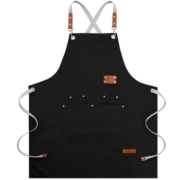 4X Фартук шеф-повара-фартук с перекрестной спинкой для мужчин и женщин, фартуки для приготовления пищи с регулируемыми ремешками и большими карманами (черный)