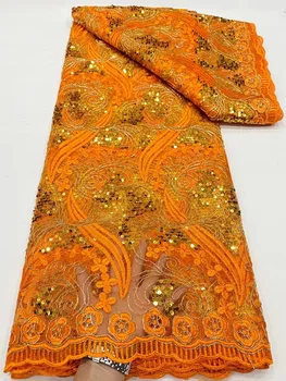 5 Ярдов Африканской кружевной ткани с вышивкой блестками 2023, Высококачественная Нигерийская Гипюровая Кружевная ткань с сеткой для шитья свадебных платьев