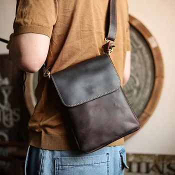 AETOO, мужская сумка ручной работы из кожи, ретро-мужская маленькая сумка, мини-повседневный маленький рюкзак, вертикальная сумка на одно плечо, ранец