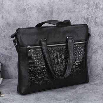 AETOO Портфель с крокодиловым принтом, деловой повседневный кожаный портфель из воловьей кожи, мужская сумка из мягкой кожи, мужская сумка на одно плечо cr