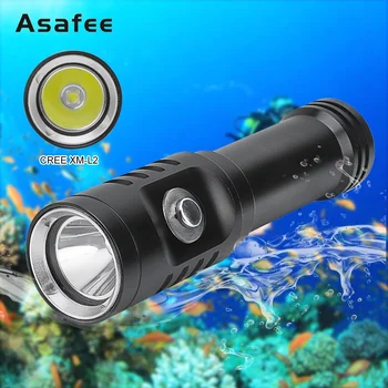 Asafee L2 светодиодный фонарик для дайвинга Подводный 100 м Фонарь для подводного плавания 18650 Аккумулятор для дайвинга Рыболовный фонарь