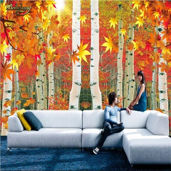 beibehang papel de parede Пользовательские фотообои фрески наклейки на стены красные листья березовый лес ТВ 3D обои