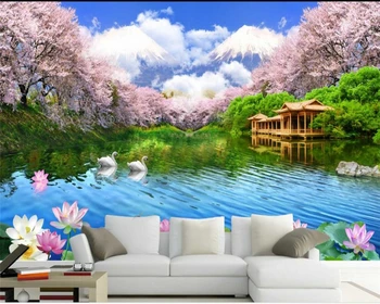 Beibehang Изготовленный на заказ большой Любой размер вишневый цветок лотоса телевизор фон гостиной настенные фрески обои украшение дома обои
