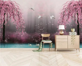 beibehang Пользовательские классические обои красивая мечта розовая вишня лебединое озеро пейзаж ТВ фон papel de parede 3d обои