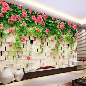 beibehang Эстетизм реалистичные розовые розы 3D телевизор диван фон настенная живопись на заказ большая фреска зеленые шелковые обои