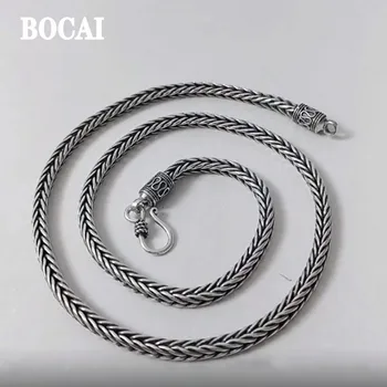 BOCAI Новый 100% S925 из чистого серебра ручной работы, пеньковая веревка, Килевая цепь, Толстое и длинное ретро-тайское модное мужское ожерелье