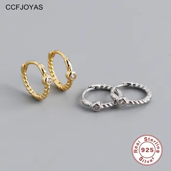 CCFJOYAS 8 мм, 925 пробы, серебряные маленькие серьги-кольца для женщин, минималистичная витая веревка, Циркон, круглые серьги-кольца, изысканные ювелирные изделия