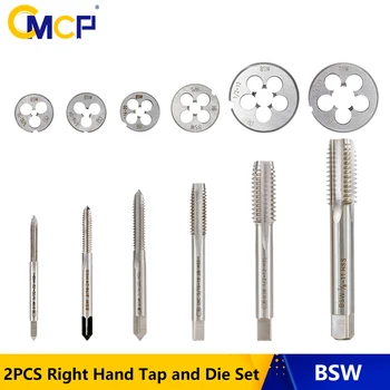 CMCP 2шт BSW 5/32-32 3/16-24 1/4-20 5/16-18 1/2-12 5/8-11 Правый метчик и набор штампов для металла/дерева HSS Винтовой метчик с Круглой головкой
