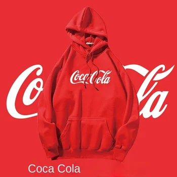 Coca-Cola, зимний новый модный тренд, пуловер с капюшоном, куртка, простой плюс бархатный толстый свитер для пары