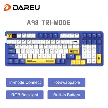 DAREU Трехрежимная Механическая клавиатура 98 Клавиш Небесно-Голубой Переключатель RGB Подсветки Игровых Клавиатур PBT Keycaps Прокладка Структура Gamer KB