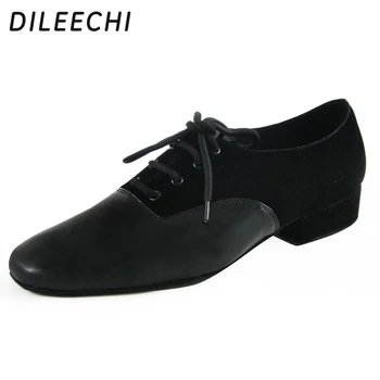 DILEECHI/черные бархатные мужские туфли для современных танцев из искусственной кожи, Туфли для бальных танцев на плоской подошве 2,5 см, большие размеры 46, Свадебные туфли для танго