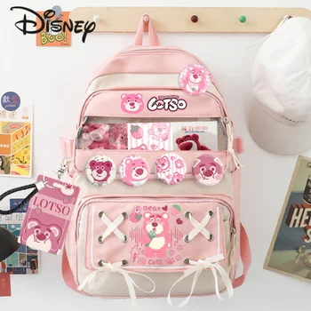 Disney Strawberry Bear, Новый женский рюкзак, Модный студенческий рюкзак Большой емкости, Мультяшная многофункциональная сумка для отдыха