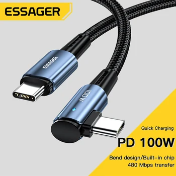 Essager 100 Вт USB C к USB C Мобильной Игре с Нейлоновой Оплеткой для быстрой зарядки на 90 Градусов Кабель Для iPad MacBook Pro Xiaomi Samsung Huawei
