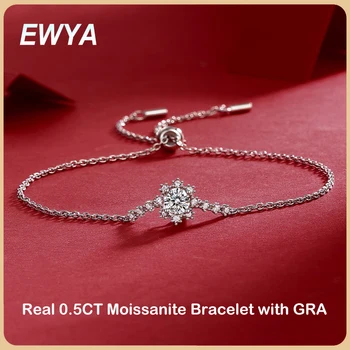 EWYA 100% Настоящий GRA Сертифицированный 0.5CT 5 мм Муассанит Браслет для Женщин S925 Стерлингового Серебра Браслеты с Бриллиантами Изысканные Ювелирные Изделия