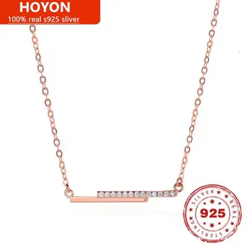 HOYON Чистое серебро 925 пробы, ожерелье из розового золота, женская цепочка на ключицу, подвеска из кубического циркона, ювелирные изделия, подарок на день рождения