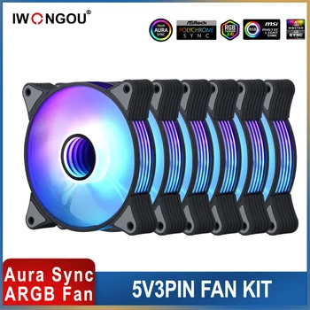 IWONGOU Ar12pro 120 мм Вентилятор с контроллером ARGB Aura Sync Cooler для Корпуса ПК 4Pin Pwm Черные Вентиляторы ПК Неограниченное пространство Для Охлаждения ПК