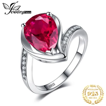 JewelryPalace Water Drop 4.9ct, созданный Красный рубин, кольцо из стерлингового серебра 925 пробы для женщин, Эффектное кольцо с драгоценным камнем, Юбилейное обещание