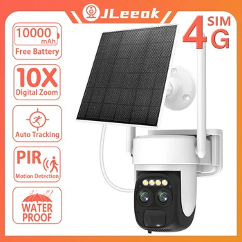 JLeeok 4K 8MP 4G Sim-карта с Двумя Объективами WIIF Солнечная Камера Батарея PIR Обнаружение Человека Наружная Камера Видеонаблюдения