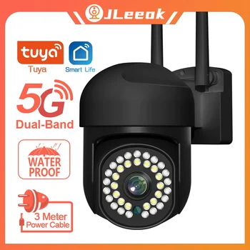 JLeeok 4MP Уличная WIFI PTZ-камера Беспроводная Наружная Цветная IP-камера ночного видения для видеонаблюдения Tuya Smart Life