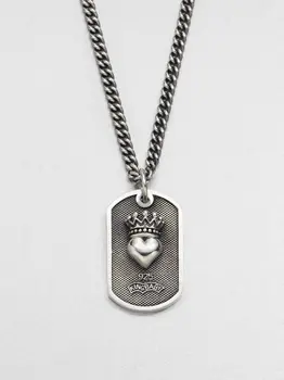 King Baby стиль коронованный кулон в виде сердца, ожерелье с собачьей биркой, серебро S925