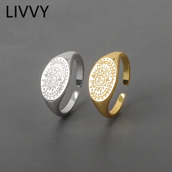 LIVVY Серебристого цвета, открытое кольцо с изображением Солнца и Луны Для женщин и мужчин, овальное модное винтажное ювелирное изделие, аксессуары для Вечеринок, подарки