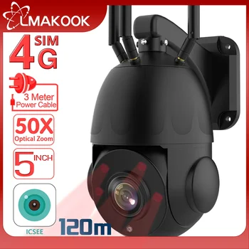 LMAKOOK 4K 8MP Металлическая 4G SIM-камера с 50-кратным Оптическим Зумом AI Отслеживание человека 120 м Ночного Видения WIFI Камера видеонаблюдения iCSee