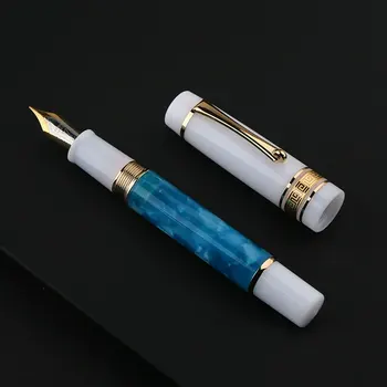 MAJOHN M400 Перьевая ручка из смолы #6 серебристый x золотой Наконечник EF/F с конвертером, Дизайн Большого размера, Чернильная ручка, Офисные школьные принадлежности, подарочные ручки