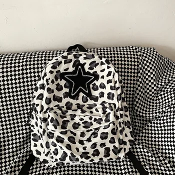 MBTI Leopard Y2k Рюкзаки для Женщин с Нашивкой в виде Звезды, Нейлоновые Повседневные Студенческие Школьные Рюкзаки Большой Емкости, Летняя Женская Дизайнерская Сумка