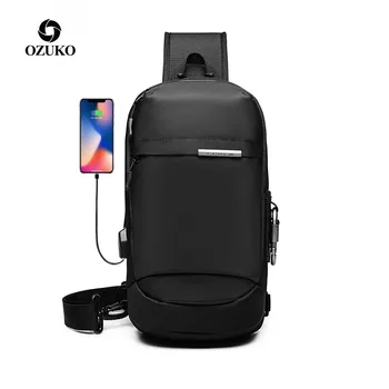OZUKO Новые сумки через плечо, Мужская Модная сумка-мессенджер, мужская Водонепроницаемая Короткая дорожная нагрудная сумка USB с одним плечевым ремнем